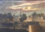Nederlandse school (XIX) - Full Moon at City Harbour, Antiek en Kunst, Kunst | Schilderijen | Klassiek