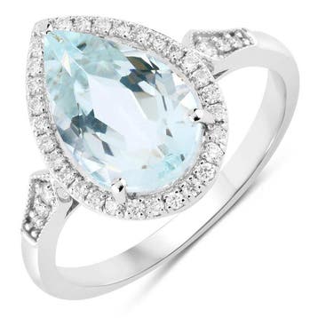 Ring - 14 karaat Witgoud - 2.30ct. tw. Aquamarijn - Diamant, Sieraden, Tassen en Uiterlijk, Nieuw