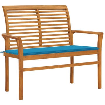 vidaXL Tuinbank met blauw kussen 112 cm massief teakhout, Verzenden, Nieuw, Teakhout