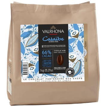 Valrhona Chocolade Druppels Puur Caraïbe (66%) 1kg, Verzenden, Nieuw
