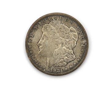 Een zilveren munt, een dollar, Morgan Dollar, 1921