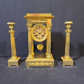 Tafelklok (3) Empire - Verguld brons - 1850-1900 - Mini