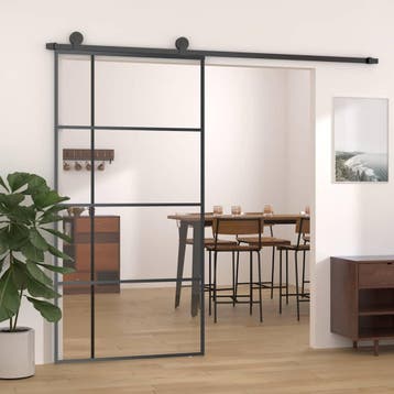 vidaXL Schuifdeur 102,5x205 cm ESG-glas en aluminium zwart, Verzenden, Nieuw