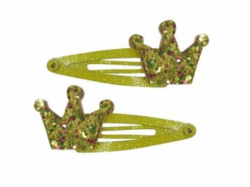Haarspeld Klikklak 5cm - Glitter - Kroon - Geel - Set van 2, Nieuw
