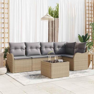 vidaXL Tuin Sofa Set met opslag 6 pcs Beige poly rattan, Verzenden, Nieuw, Rotan, 6 zitplaatsen