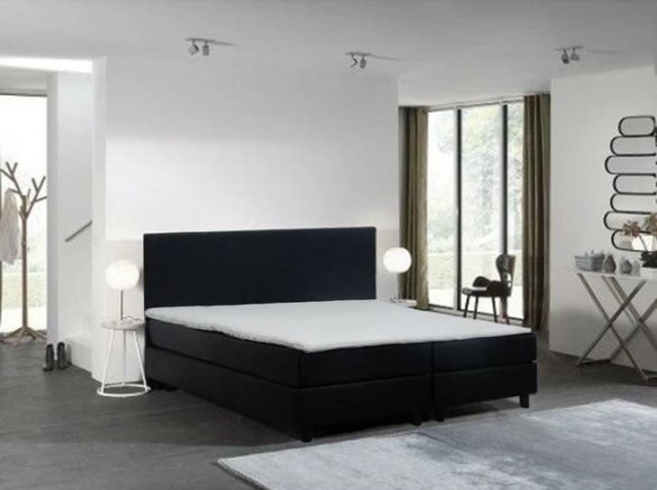 Goedkope Boxspring Bravo 140 x 210 Stof Zwart €372,90 Outlet, Huis en Inrichting, Slaapkamer | Boxsprings, 140 cm, 210 cm, Crème