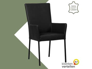 Leren eetkamerstoel Daily met armleuning - Hermes Nero, Huis en Inrichting, Stoelen, Zwart, Nieuw, Leer, Ophalen of Verzenden