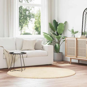 vidaXL Hoogpolig vloerkleed NAVARRA 160x160 cm polyester, Verzenden, Nieuw, Crème