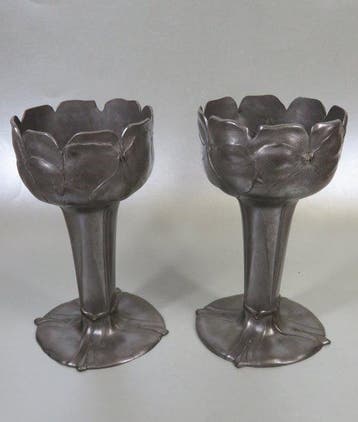 Stel Osiris vazen met viooltjes bloemdecor - Vaas - Tin