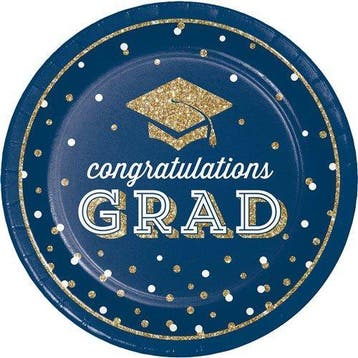Borden ’Congratulations Grad’ Blauw Glitter 23cm (8st), Ophalen of Verzenden, Nieuw