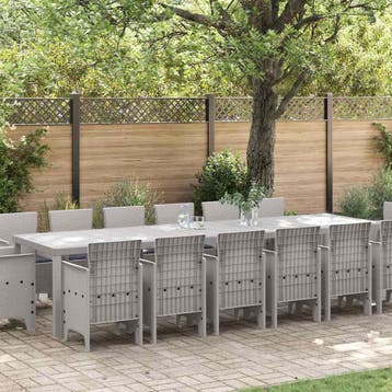vidaXL Tuin Eetset 15 pcs Lichtgrijs Polt riet, Verzenden, Nieuw, 5 zitplaatsen