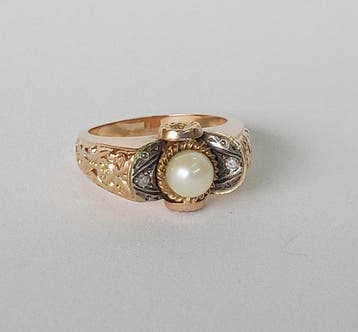Ring - 19.2 kt. Geel goud Parel - Diamant, Nieuw