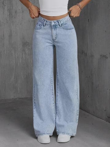 Lichtblauwe Y2k Wide Leg Jeans voor Dames - Comfortabele Den, Verzenden, Nieuw