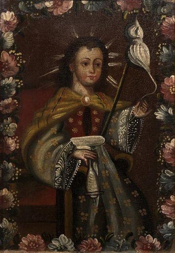 École du Pérou (XIX) - La jeune Vierge Marie filant la laine