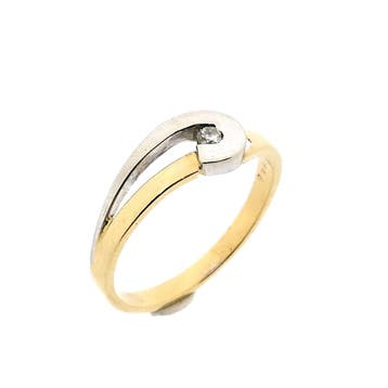 Bicolor gouden ring; diamant 0,04 ct.; 14 karaat; ringmaa..., Sieraden, Tassen en Uiterlijk, Gebruikt, Ophalen of Verzenden, 17 tot 18