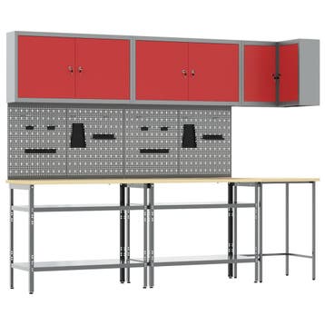 vidaXL Werkkast set met plank met opslag 10 st Rood en Grijs, Verzenden, Nieuw