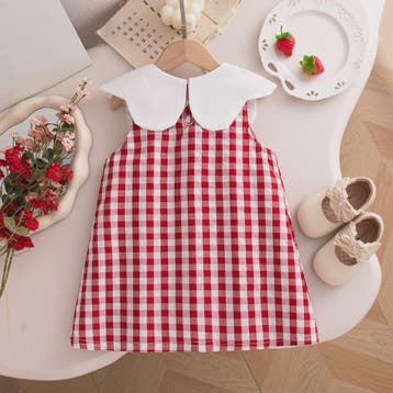 Zomerjurk Baby Meisje Rood Wit Geruit met Aardbeien - Casual, Verzenden, Nieuw