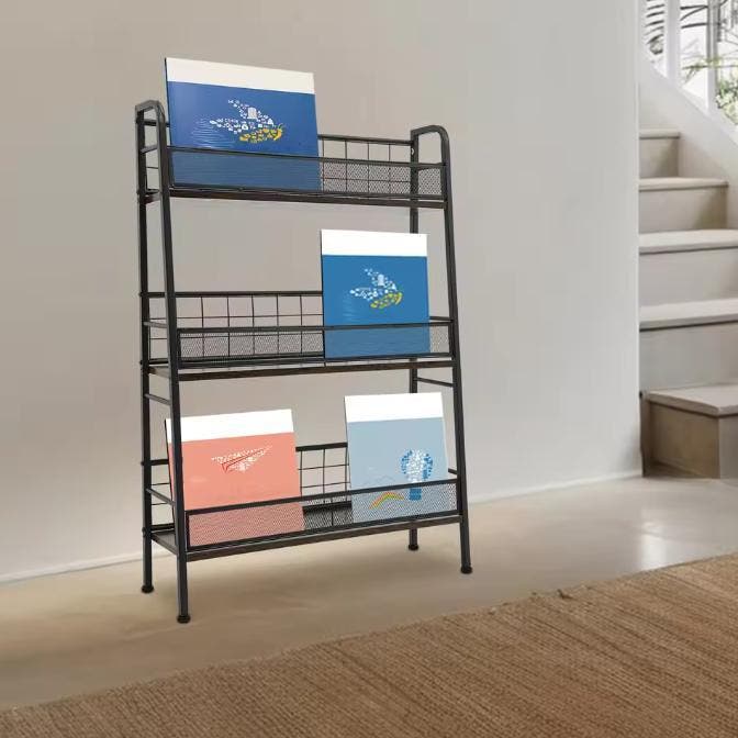 Zwarte 3-Laags LP Platenkast met Roosters – 100 cm Hoog, Huis en Inrichting, Kasten | Boekenkasten, Nieuw, Verzenden