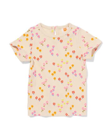 HEMA Baby T-shirt rib bloemen ecru, Verzenden, Nieuw