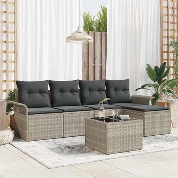 vidaXL Tuin Sofa Set 6 st Lichtgrijs poly rattan, Verzenden, Nieuw, Rotan, 6 zitplaatsen
