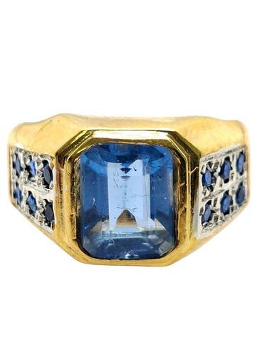 Zonder minimumprijs - Ring - 9 kt. Zilver, Geel goud Saffier, Nieuw