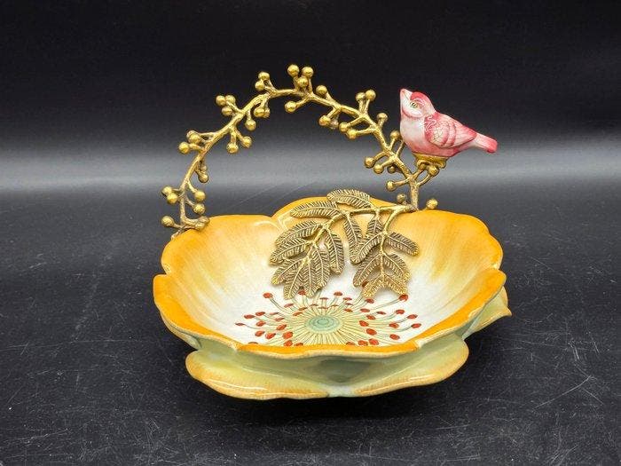 Kom - Porselein, Brons - Vogel, Antiek en Kunst, Kunst | Designobjecten