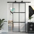 vidaXL Schuifdeur 90x205 cm gehard glas en aluminium zwart, Doe-het-zelf en Verbouw, Deuren en Horren, Verzenden, Nieuw