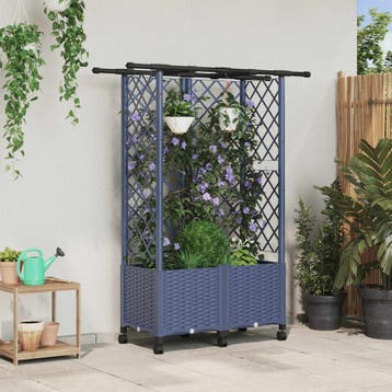 vidaXL Verhoogd Bed met Trellis en Dak Grijs 124 x 40 x 142, Tuin en Terras, Verzenden, Nieuw, Minder dan 60 cm, 60 cm of meer