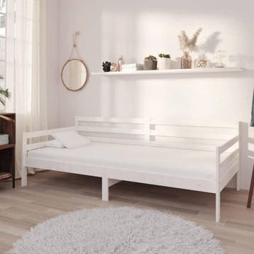 vidaXL Slaapbank met matras massief grenenhout wit 90x200 cm, 90 cm, Eenpersoons, Verzenden, Wit