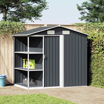 vidaXL Tuinschuur met rek 205x130x183 cm ijzer antraciet, Verzenden, Nieuw