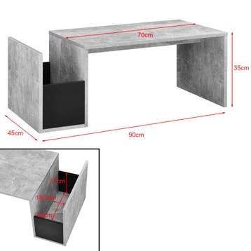 Salontafel Bollnas met opbergvak 90x45x35 betonlook zwart, Verzenden, Nieuw