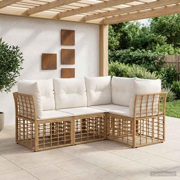 vidaXL Buiten bankenset Naturel Polyester, Verzenden, Nieuw, Rotan