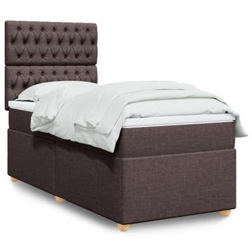 vidaXL Boxspring met matras stof donkerbruin 90x200 cm, 90 cm, Eenpersoons, Bruin, Verzenden