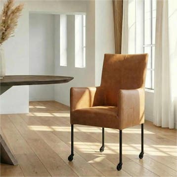 Leren eetkamerstoel Spark - Vintage Cognac (cognac) - Poten, Ophalen of Verzenden, Nieuw, Leer, Industrieel, Modern