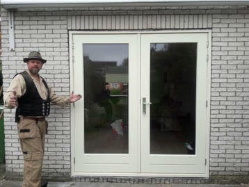 COMPLETE SET TUINDEUREN - Hardhout incl. kozijn en HR++ glas, Ophalen, Nieuw, Buitendeur, Hout