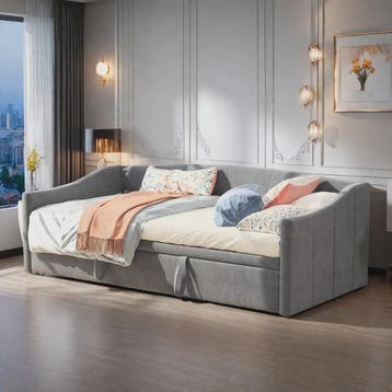 Uitschuifbare Daybed Sofa Bed 90/180x200 cm - Gestoffeerd Sl, Huis en Inrichting, Slaapkamer | Bedden, Verzenden, Nieuw