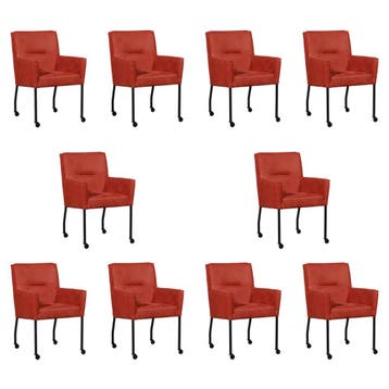 Set van 10 Leren eetkamerstoelen Lucky - Kenia Burgundy, Ophalen of Verzenden, Nieuw, Leer