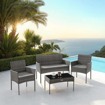 Wicker tuinset Palese voor 4 personen - grijs, Tuin en Terras, Verzenden, Nieuw