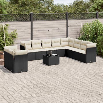 vidaXL 11-delige Loungeset met kussens poly rattan zwart, Verzenden, Nieuw, Loungeset