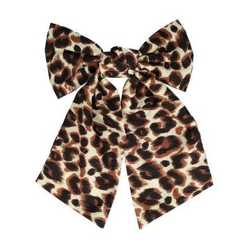 Haarspeld Duckklem 18cm – Strik – Panterprint – Zwart Bruin, Nieuw