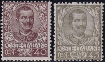 Koninkrijk Italië 1901 - Floreale 40 c. bruno + 45 c. oliva, Gestempeld