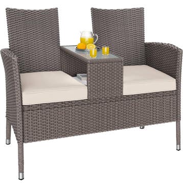 Polyrotan Tuinbank Crème 145x58x87cm (Voor in Huis), Verzenden, Nieuw