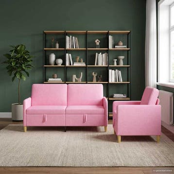 vidaXL Bankenset met opbergruimte 2 pcs Roze Polyester, Huis en Inrichting, Banken | Bankstellen, Verzenden, Nieuw, Kunststof