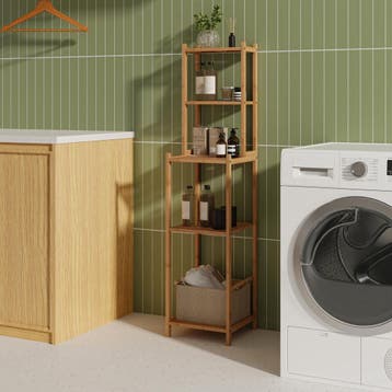 Badkamerrek Anun met 4 planken bamboe 128x30x30 cm naturel [, Huis en Inrichting, Verzenden, Nieuw