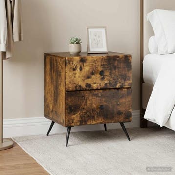 vidaXL Nachtkastje 2 st Gerookt eiken 43 x 34,5 x 47,5 cm, Minder dan 45 cm, Verzenden, Nieuw, Minder dan 55 cm