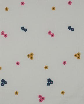 Broderie Voile Katoen Bloemen Gebroken Wit/Roze, Nieuw, Wit