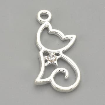 2 x Bedel kat met strass 28,5 x 13 x 1,5 mm – oogje 2 mm.., Ophalen of Verzenden, Nieuw, Bedel
