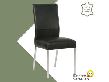 Leren eetkamerstoel Real - Granada Black (zwart) - Poten, Huis en Inrichting, Stoelen, Zwart, Nieuw, Ophalen of Verzenden, Eén