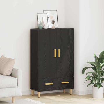 vidaXL Highboard Zwart Eiken 70 x 31 x 115 cm Bewerkt hout, Huis en Inrichting, Kasten | Buffetkasten, Minder dan 50 cm, Verzenden