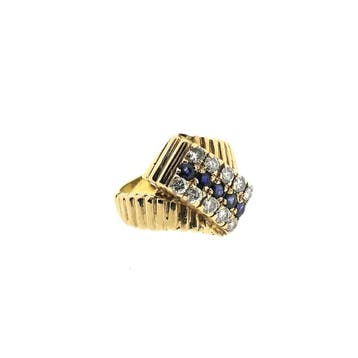 Gouden ring met saffier en diamanten; 0,50 ct., Gebruikt, Ophalen of Verzenden, Kleiner dan 17, Met edelsteen